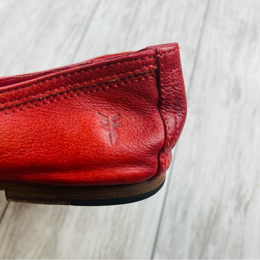 Frye Carson Ballet Coral Red Leather Flat Slip On Size 8 - Picture 3 of 10